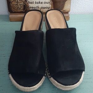 Vionic Black Suede Rope Wedge Heels